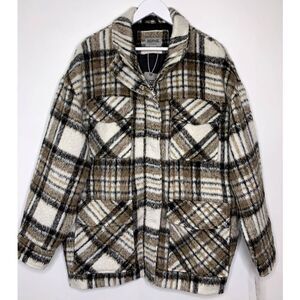 Bernie Bernardo Women's Plaid Land Utility Jacket, Color Cream Black, US Size XL